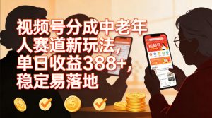 视频号分成中老年人赛道新玩法，单日收益388，稳定易落地-网创项目总站
