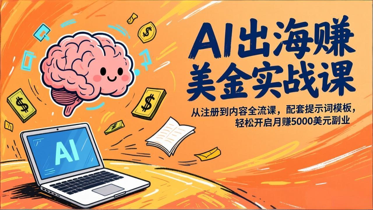 AI出海赚美金实战课，从注册到内容全流程，配套提示词模板，轻松开启月赚5000美元副业-网创项目总站