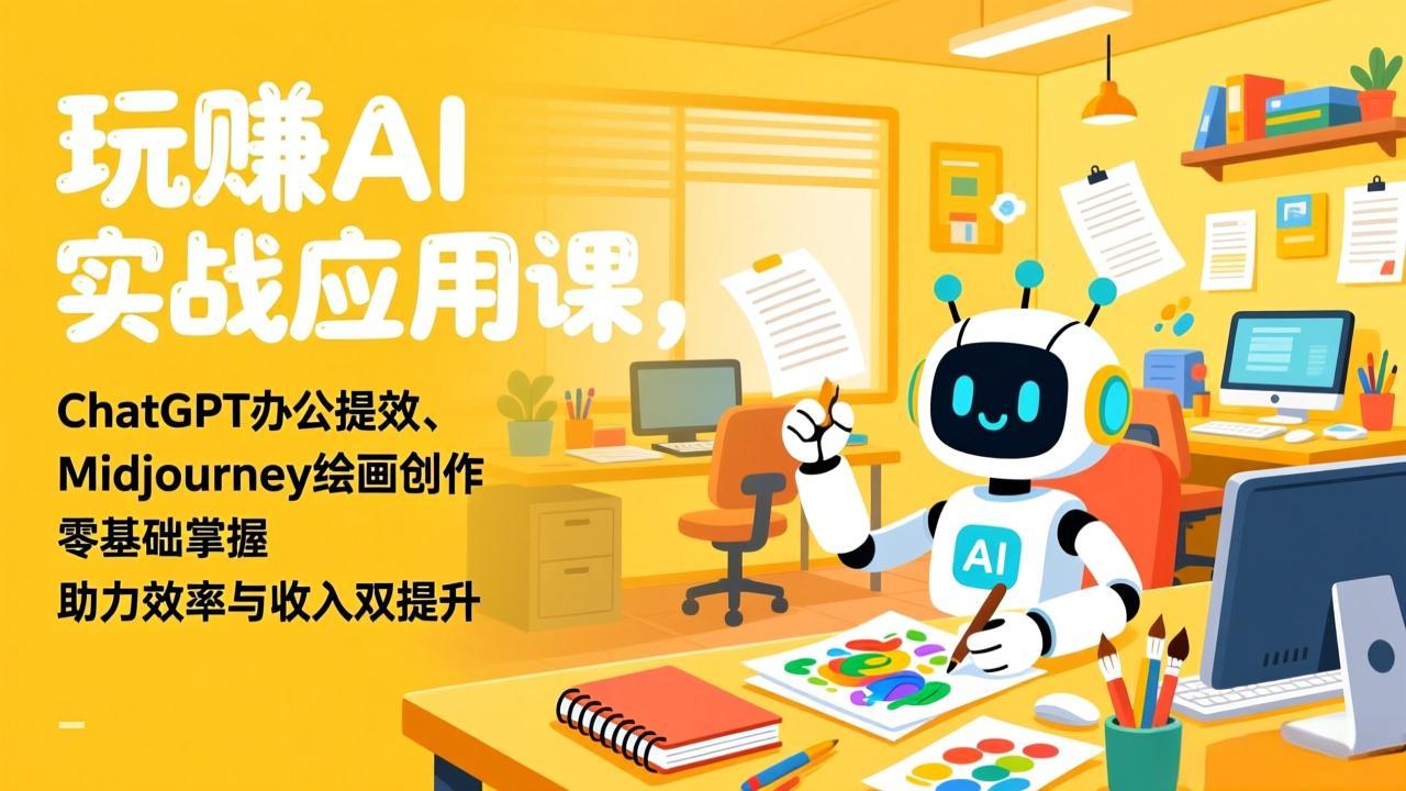 玩赚AI实战应用课，ChatGPT办公提效、Midjourney绘画创作，零基础掌握，助力效率与收入双提升-网创项目总站