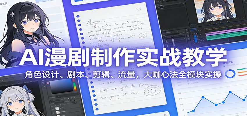 AI 漫剧制作实战教学：角色设计、剧本、剪辑、流量，大咖心法全模块实操-网创项目总站