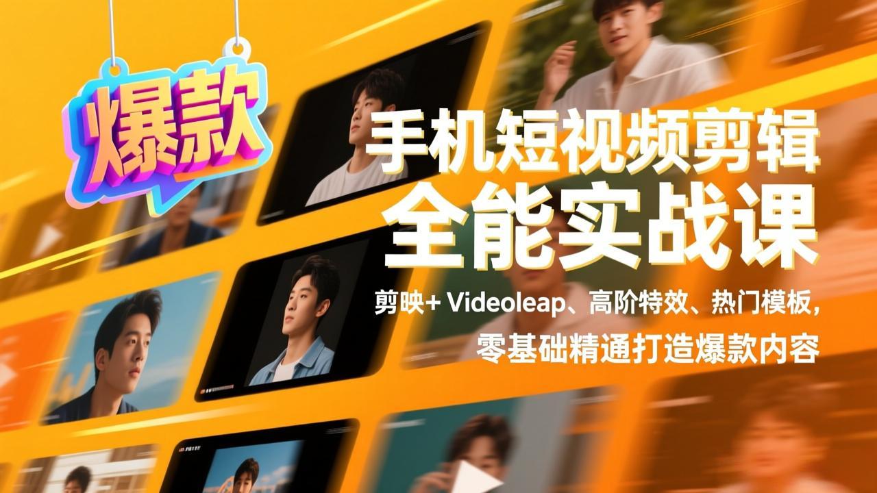手机短视频剪辑全能实战课，剪映+Videoleap、高阶特效、热门模板，零基础精通打造爆款内容-网创项目总站