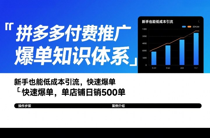 拼多多付费推广爆单知识体系，新手也能低成本引流，快速爆单，单店铺日销500单-网创项目总站