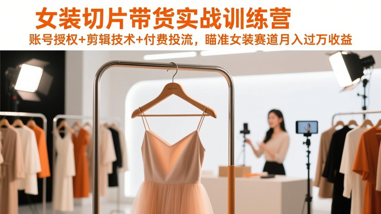 女装切片带货实战训练营，账号授权+剪辑技术+付费投流，瞄准女装赛道月入过万收益-网创项目总站