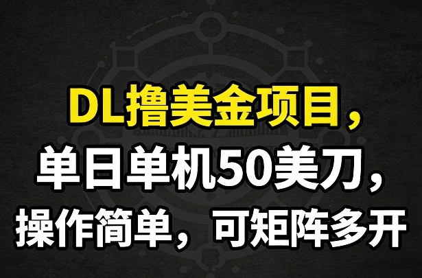 DL撸美金项目，单日单机50美刀，操作简单，可矩阵多开-网创项目总站