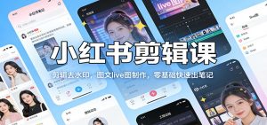 小红书剪辑课：剪辑去水印，图文live图制作，零基础快速出笔记-网创项目总站