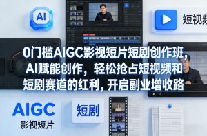 0门槛AIGC影视短片短剧创作班，AI赋能创作，轻松抢占短视频和短剧赛道的红利，开启副业增收路-网创项目总站