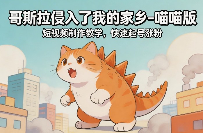 哥斯拉侵入了我的家乡–喵喵版短视频制作教学，快速起号涨粉-网创项目总站