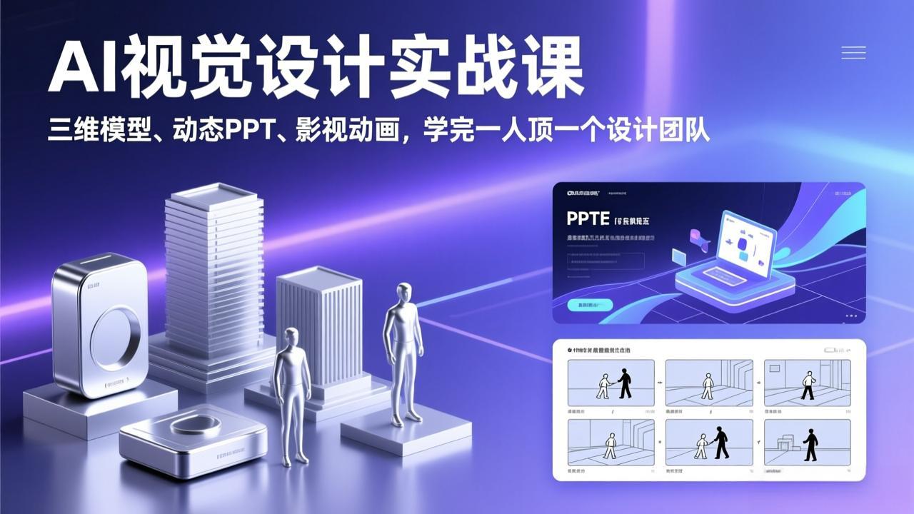AI视觉设计实战课，三维模型、动态PPT、影视动画，学完一人顶一个设计团队-网创项目总站