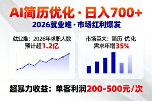 AI优化简历，日入700+，2026就业难，市场巨大，超暴力！-网创项目总站