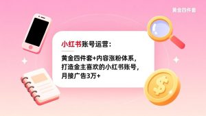 小红书账号运营：黄金四件套+内容涨粉体系，打造金主喜欢的小红书账号，月接广告3万+-网创项目总站