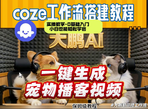 Coze工作流AI一键生成宠物播客视频，全程保姆级教程，零基础小白保姆级教学-网创项目总站