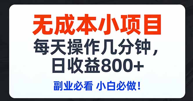 无成本小项目,每天操作几分钟,日收益800+ 副业必看 小白必做！-网创项目总站