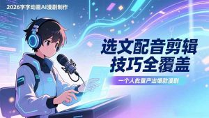 2026字字动画AI漫剧制作-1期，选文配音剪辑技巧全覆盖，一个人就能批量产出爆款漫剧-网创项目总站