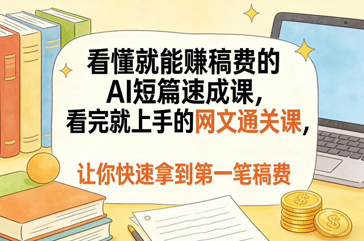 看懂就能賺稿费的AI短篇速成课，看完就上手的网文通关课，让你快速拿到第一笔稿费-网创项目总站