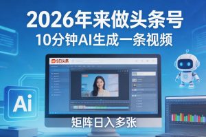 2026年来做头条号，10分钟AI生成一条视频，矩阵日入多张-网创项目总站