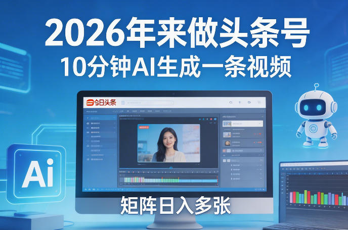 2026年来做头条号，10分钟AI生成一条视频，矩阵日入多张-网创项目总站