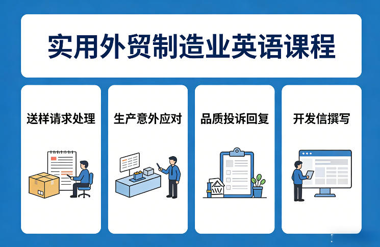 实用外贸制造业英语课程，教你专业处理送样请求、应对生产意外、回复品质投诉、撰写开发信等-网创项目总站