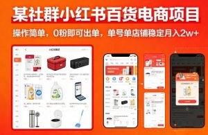 某社群小红书百货电商项目，操作简单，0粉即可出单，单号单店铺稳定月入2w+-网创项目总站