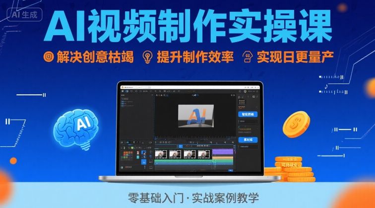 Ai视频制作实操课，解决创意枯竭、效率低下痛点，实现日更量产可持续变现(更新26年3月)-网创项目总站