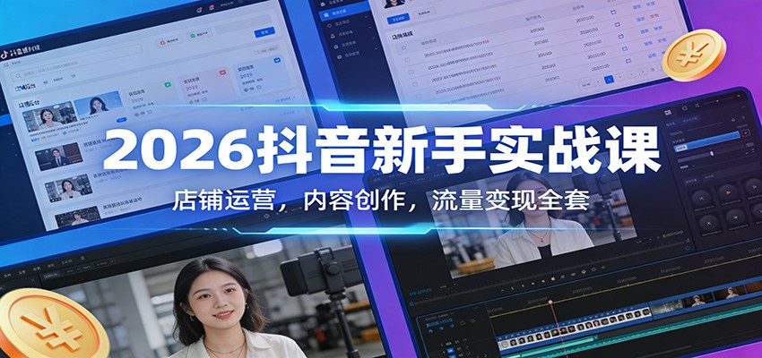 2026抖音新手实战课：店铺运营，内容创作，流量变现全套-网创项目总站
