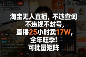 淘宝无人直播，不违规不封号，直播25小时卖17W，全年旺季！可批量矩阵【揭秘】-网创项目总站
