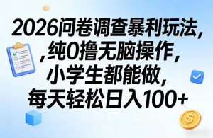 2026问卷调查暴利玩法，纯0撸无脑操作，小学生都能做，每天轻松日入100+【揭秘】-网创项目总站