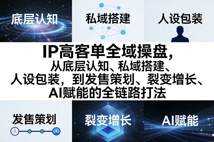 IP高客单全域操盘，从底层认知、私域搭建、人设包装，到发售策划、裂变增长、AI赋能的全链路打法-网创项目总站