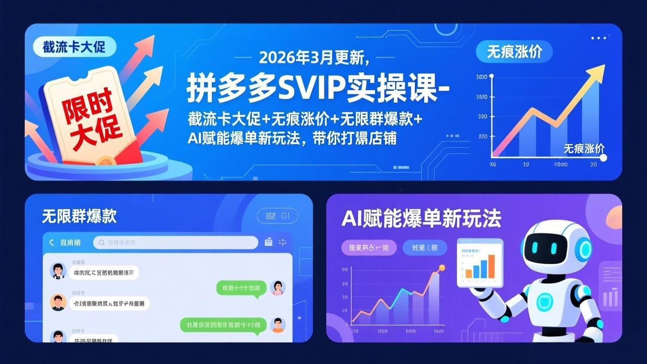 拼多多SVIP实操课-26年3月，截流卡大促+无痕涨价+无限群爆款+AI赋能爆单新玩法，带你打爆店铺-网创项目总站