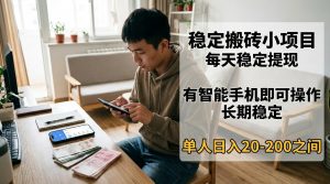 稳定搬砖小项目，每天稳定提现，有智能手机即可操作-网创项目总站