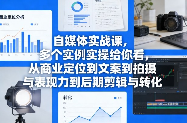 自媒体实战课，多个实例实操给你看，从商业定位到文案到拍摄与表现力到后期剪辑与转化-网创项目总站