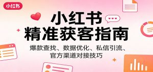 小红书精准获客指南：爆款查找、数据优化、私信引流、官方渠道对接技巧-网创项目总站