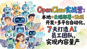 OpenClaw实战营：本地+云端部署+Skill开发+多平台自动化，7 天打造 AI 员工团队，实现内容量产-网创项目总站