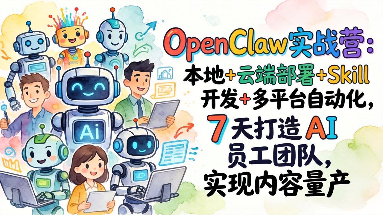 OpenClaw实战营：本地+云端部署+Skill开发+多平台自动化，7 天打造 AI 员工团队，实现内容量产-网创项目总站