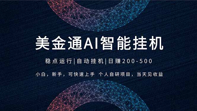 2026风口项目，美金通AI智能挂机，自研项目，当天见收益，小白新手可快速上手-网创项目总站
