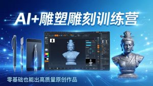 AI+雕塑雕刻训练营：从AI创作、大模型训练到3D雕刻 + 渲染，零基础也能出高质量原创作品-网创项目总站