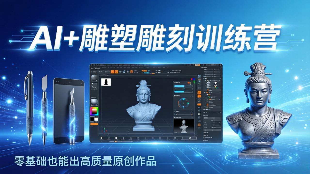 AI+雕塑雕刻训练营：从AI创作、大模型训练到3D雕刻 + 渲染，零基础也能出高质量原创作品-网创项目总站