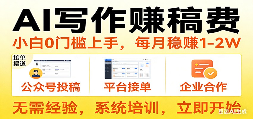 用AI写作赚稿费，提供接单渠道，每月稳赚1-2W，小白0门槛上手！-网创项目总站
