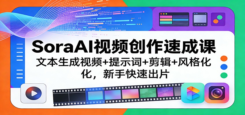 SoraAI视频创作速成课：文本生成视频+提示词+剪辑+风格化，新手快速出片-网创项目总站