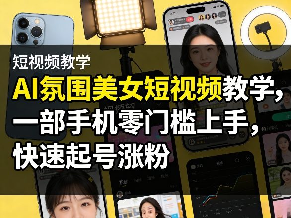 AI氛围美女短视频教学，一部手机零门槛上手，快速起号涨粉-网创项目总站