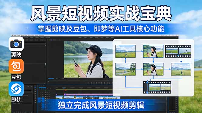 风景短视频实战宝典：掌握剪映及豆包、即梦等AI工具的核心功能，独立完成风景短视频剪辑-网创项目总站