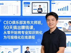 CEO俱乐部发布大师班，50天搞出賺钱课，从零开始将专业知识转化为可规模化在线课程-网创项目总站