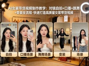 AI女装带货视频制作教学，对镜自拍、口播、跳舞、变装全流程，快速打造高质量女装带货视频-网创项目总站