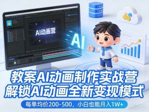 教案AI动画制作实战营，解锁AI动画全新变现模式，每单均价200-500，小白也能月入1W+-网创项目总站