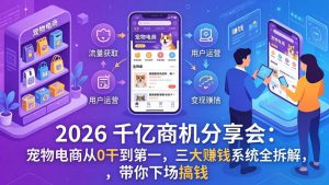 2026 千亿商机分享会：宠物电商从0干到第一，三大赚钱系统全拆解，带你下场搞钱-网创项目总站