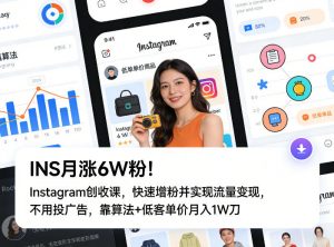 INS月涨6W粉！Instagram创收课，快速增粉并实现流量变现，不用用投广告，靠算法+低客单价月入1W刀-网创项目总站