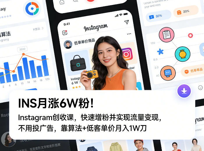 INS月涨6W粉！Instagram创收课，快速增粉并实现流量变现，不用用投广告，靠算法+低客单价月入1W刀-网创项目总站