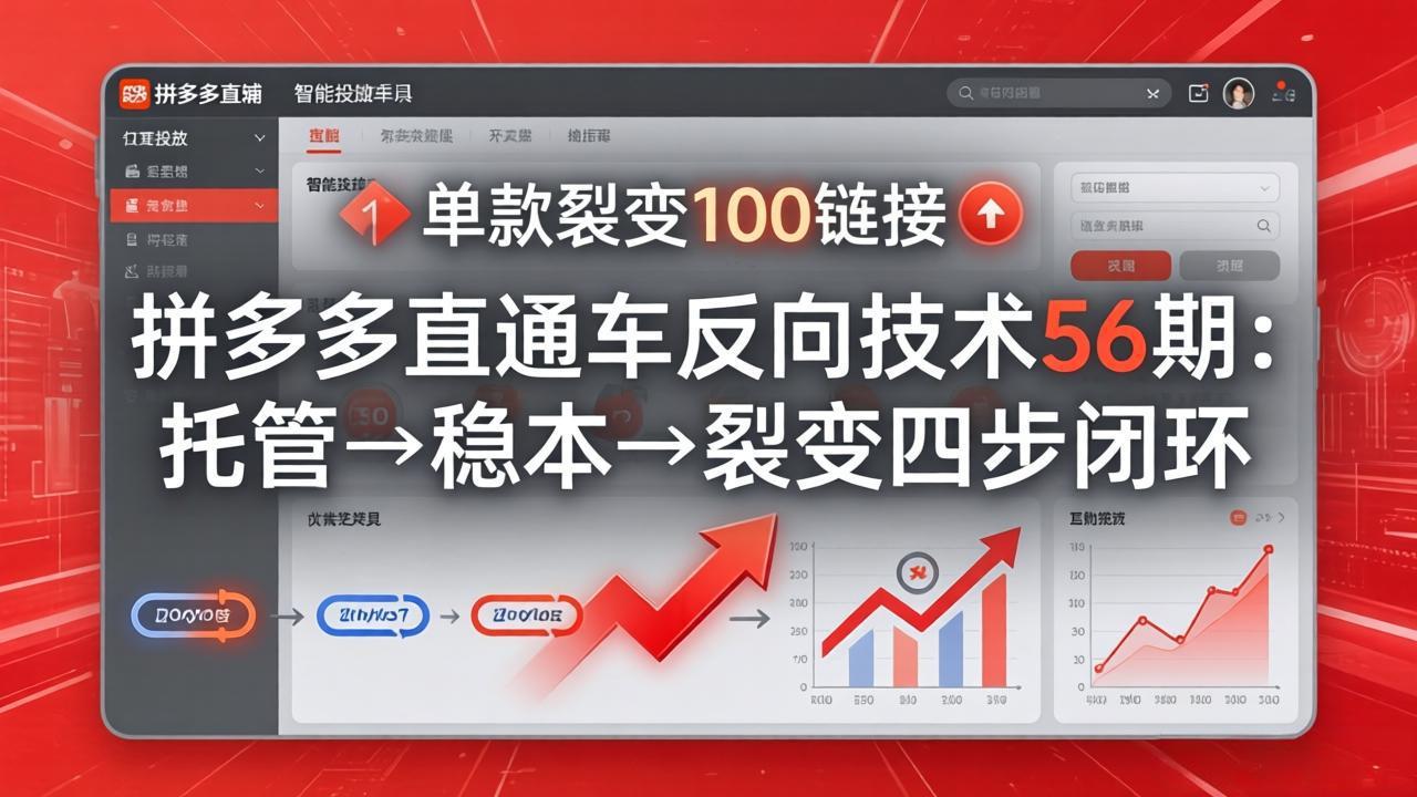 拼多多直通车反向技术56期：托管→稳本→裂变四步闭环，单款裂变100链接抢占核心流量-网创项目总站