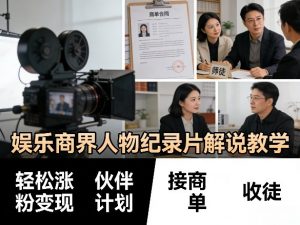 娱乐商界人物纪录片解说教学，轻松涨粉变现，伙伴计划，接商单，收徒等-网创项目总站