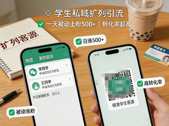 学生私域扩列引流，一天被动上粉500+，转化率超高-网创项目总站