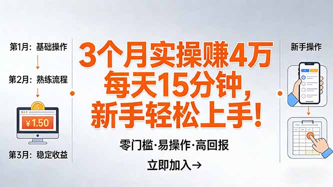 我3 个月实操赚了 4 万 ，每天操作15分钟，新手也能轻松上手！-网创项目总站